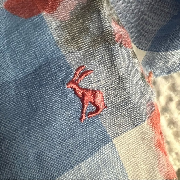 Joules Jeanne Print Blue Gingham Floral Linen Button Up Shirt Classic Fem Size 8 - Picture 6 of 9